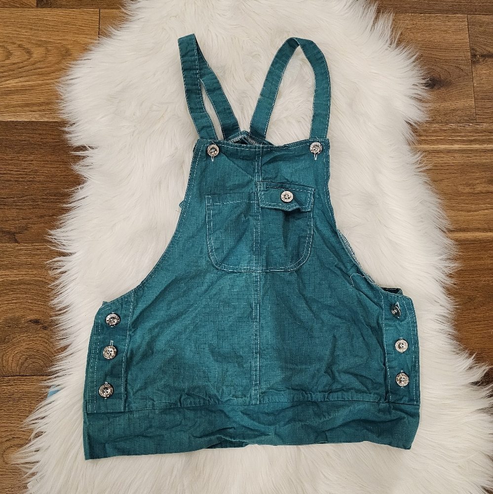 Vintage Teal Denim Overall Style Top